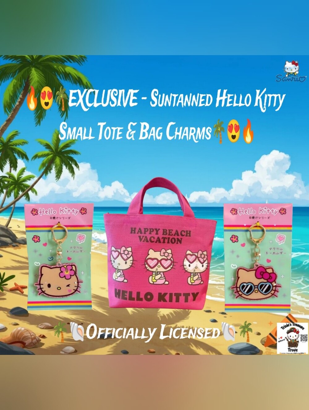 EXCLUSIVE - Officially Licensed Suntanned Hello Kitty Small Tote & Bag Charms